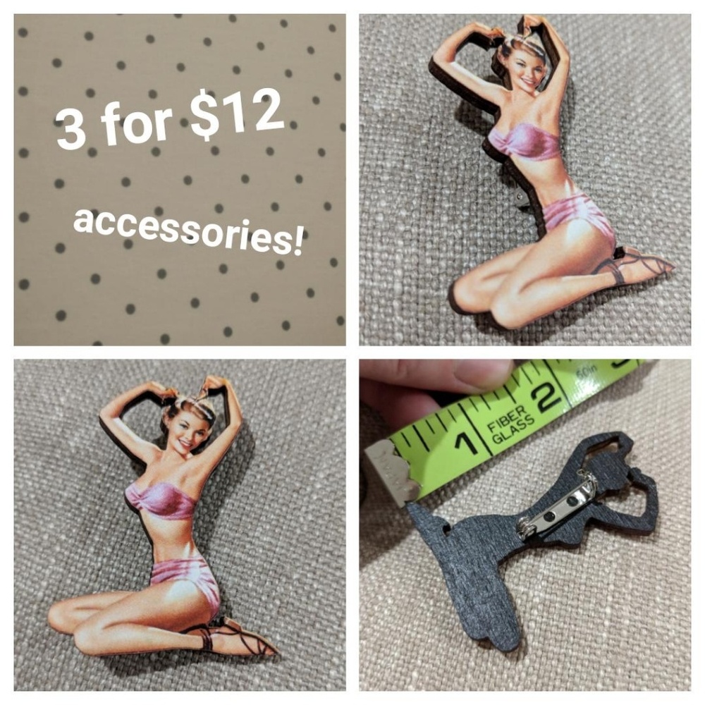 🌷3 for 12 accessory bundle🌷pinup wooden brooch